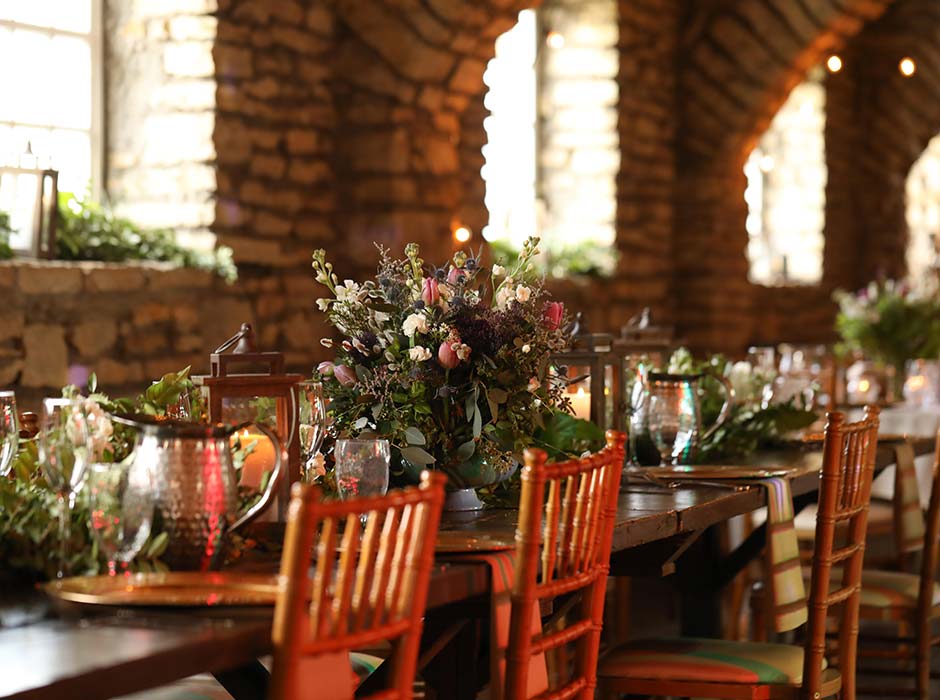 Table setting at special event venue Mayowood Stone Barn